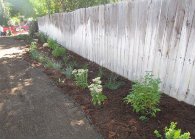 Landscaped area next to fence